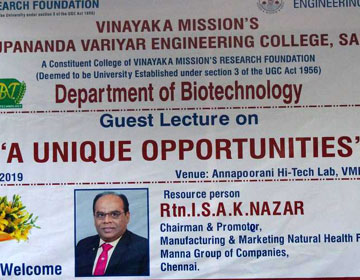 One day Guest Lecture on “A Unique Opportunities”, organized by Dept of Biotechnology, on 27 Jun 2019