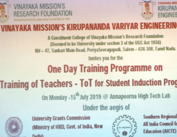 One Day Training Programme on Training of Teachers - ToT for Student Induction Program - SIP, on 15 Jul 2019