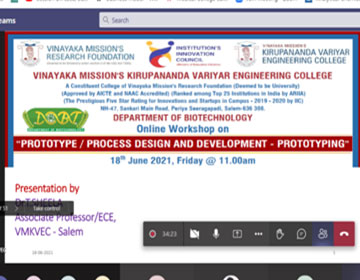 Online Workshop on Prototype / Process Design and Development - Prototyping, organized by the Dept. of Biotechnology, on 18 Jun 2021