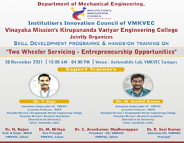 Two Wheeler Servicing - Entrepreneurship Opportunities, organised by Dept. of Mechanical Engineering, on 30 Nov 2021