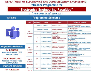 Refresher Programme, organised by Dept. of ECE, on 21 - 26 Jun 2021