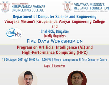 Workshop on High-Performance Computing & Artificial Intelligence, organised by Dept. of CSE, on 16 - 21 Aug 2021