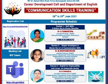 Three Day Online Workshop on Communication Skills Training, on 26, 28 & 29 Jun 2021